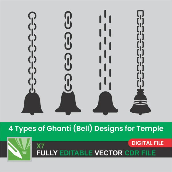 Temple Bell Vector Design CDR File | 4 Types Mandir Ghanti (Bell)