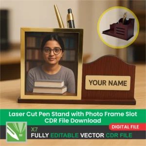 Laser Cut Pen Stand with Photo Frame Slot CDR File