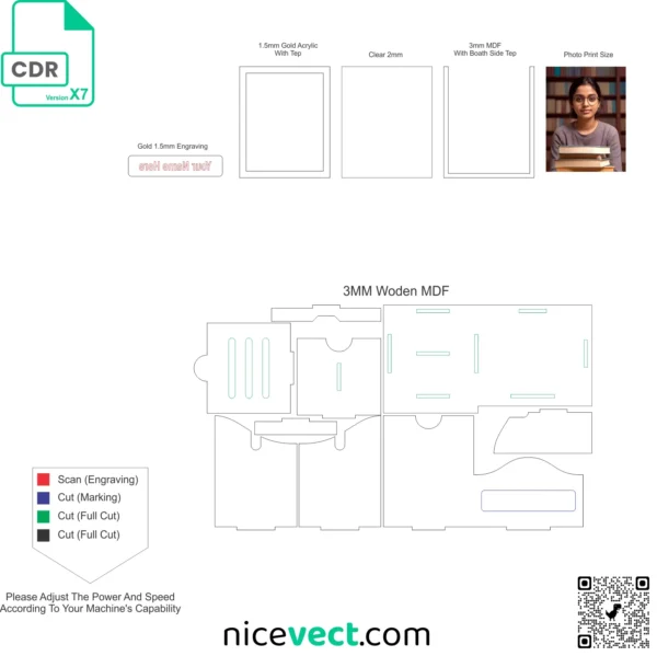 Laser Cut Pen Stand with Photo Frame Slot CDR File Download
