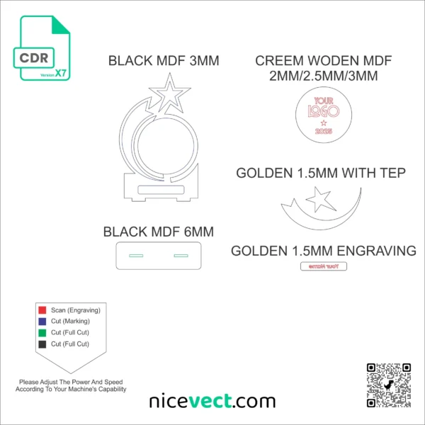 Laser Cut Trophy Design Star Trophy Premium Vector CDR File Tropy Model 01