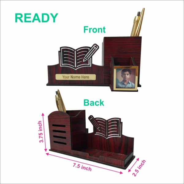 MDF Pen Stand with Photo Display Slot, CDR Design for Laser Cut image third