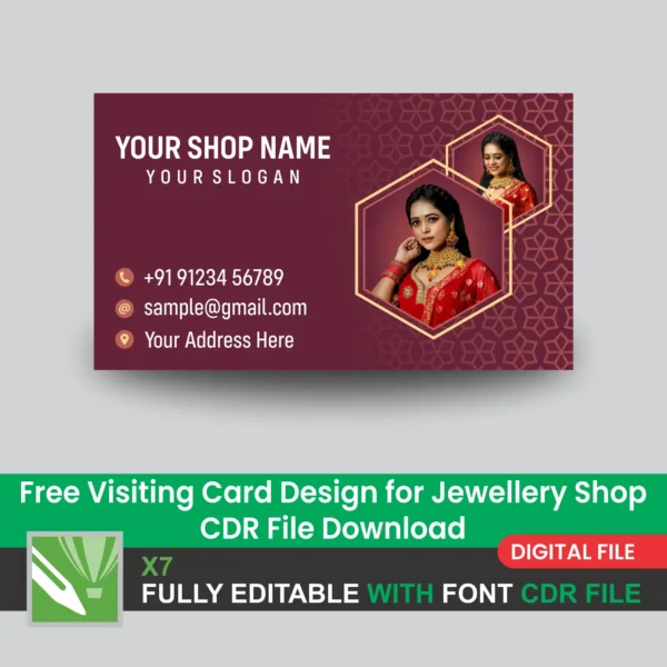 Download a free and professional Visiting Card Design for Jewellery Shop in CDR format. Editable in CorelDRAW, perfect for printing and personal use