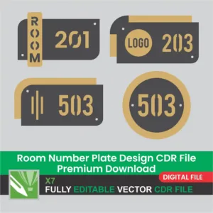 Download premium Room Number Plate Design CDR file for hotels, offices & homes. Perfect vector design for CNC cutting & laser engraving projects.