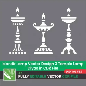Mandir Lamp Vector Design 3 Temple Diyas in CDR File