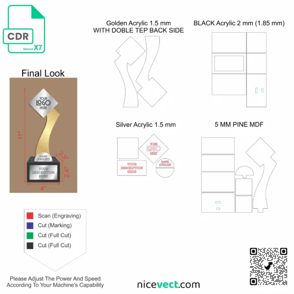 Trophy Design CDR File – Premium Acrylic Award for Laser Cutting - Image 2