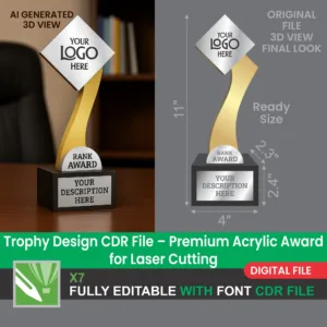 Trophy Design CDR File Premium Acrylic Award for Laser Cutting