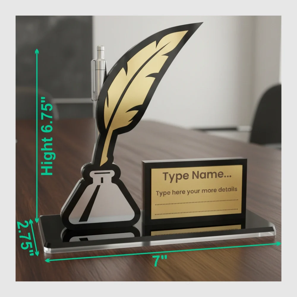 Office Desk Feather Name Plate CDR File Ready Size Images