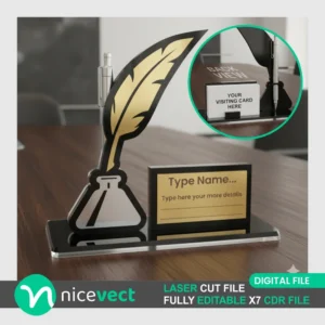 Office Desk Feather Name Plate CDR File for Laser Cutting