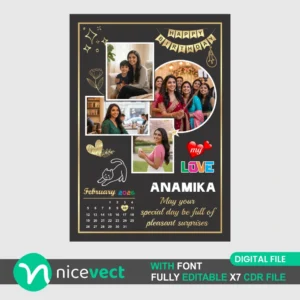 Download a Happy Birthday Photo Collage Frame Design CDR file for free. Fully editable CorelDRAW template perfect for printing, flex banners, and personalized photo frames. High-quality design for professional use.