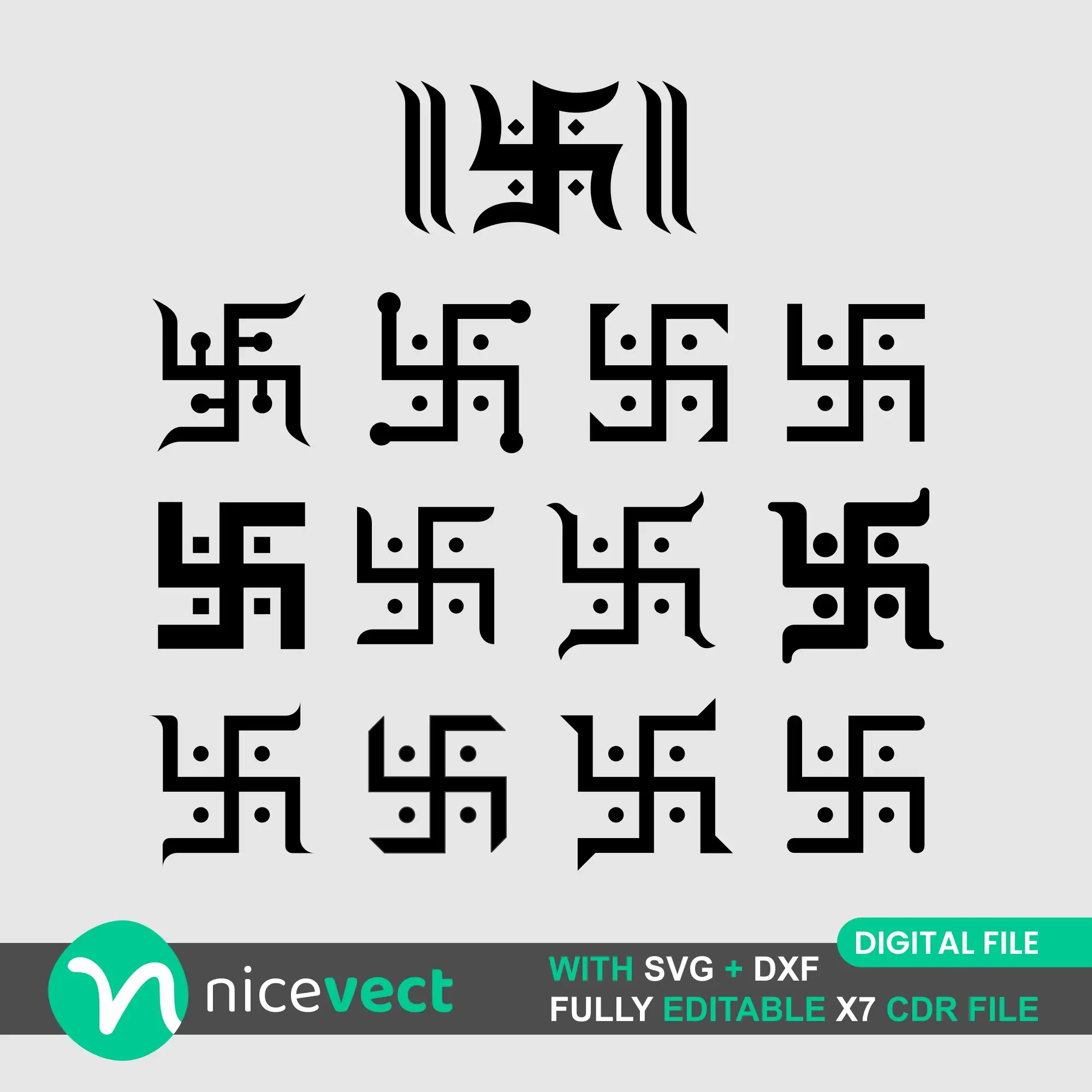 Swastik Vector Design Pack CDR, SVG & DXF Files for CNC Laser Cutting Download