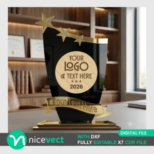 3 Star Acrylic Trophy Design CDR File Laser Cut Award