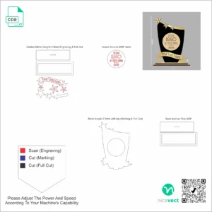 3 Star Acrylic Trophy Design CDR File Laser Cut Award