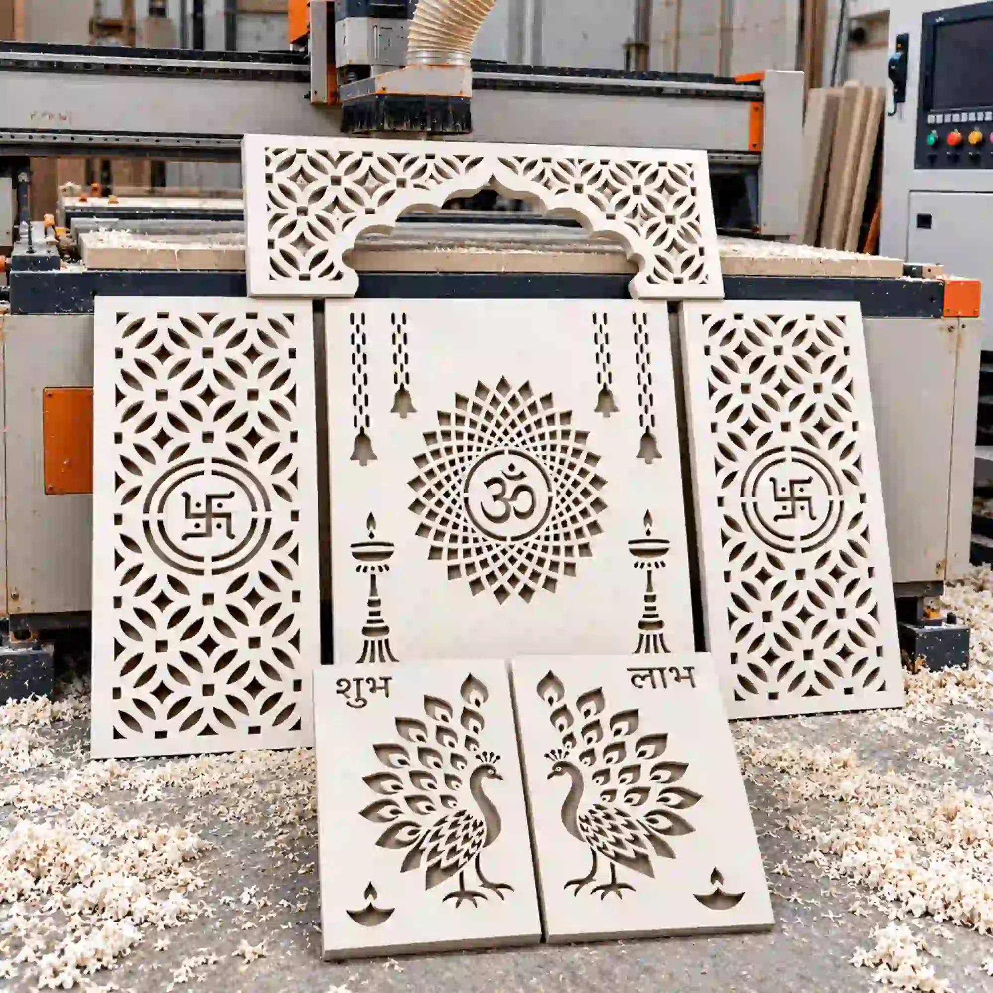 Mandir Jali Design with Mehrab, Back Panel, Side Wall and Peacock Door for CNC & Laser Cutting