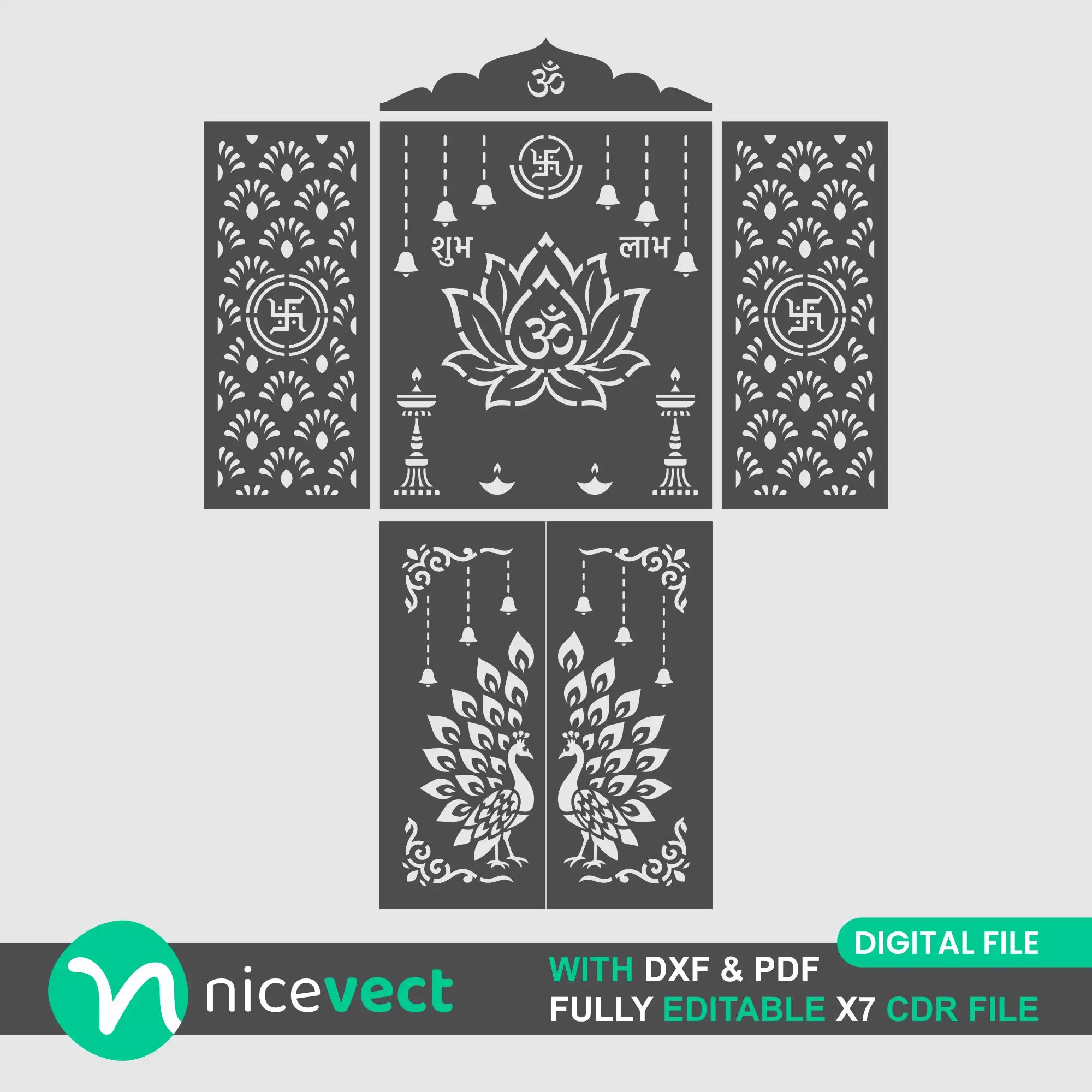 Mandir CNC Jali Design for Home | Back Panel, Door & Mehrab CDR File Download