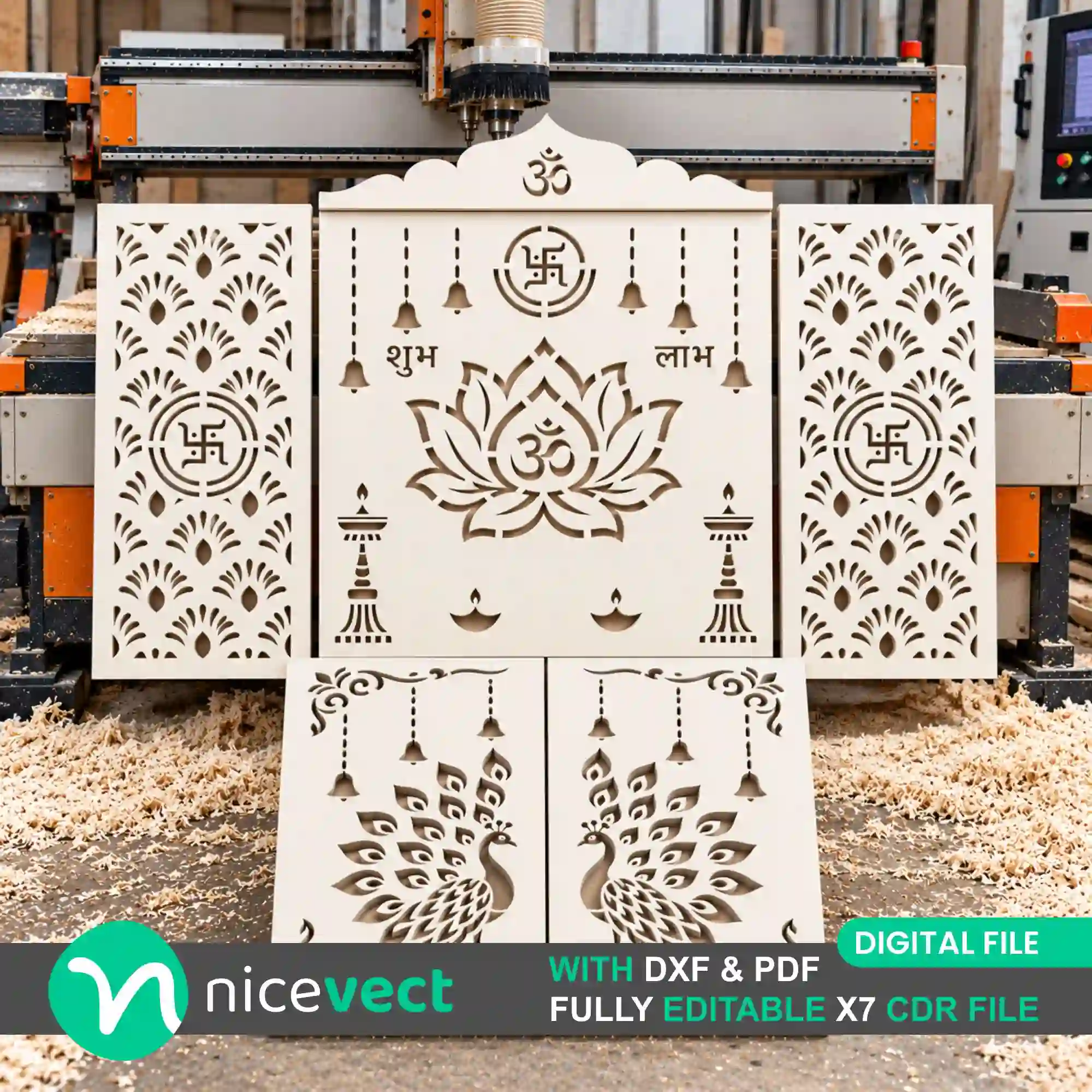 Mandir CNC Jali Design for Home – Back Panel, Side Wall, Door and Mehrab CDR DXF PDF File Download