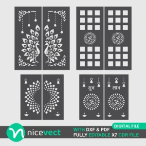Mandir Door CNC Design Pack of 4 | CDR, DXF & PDF Files Download