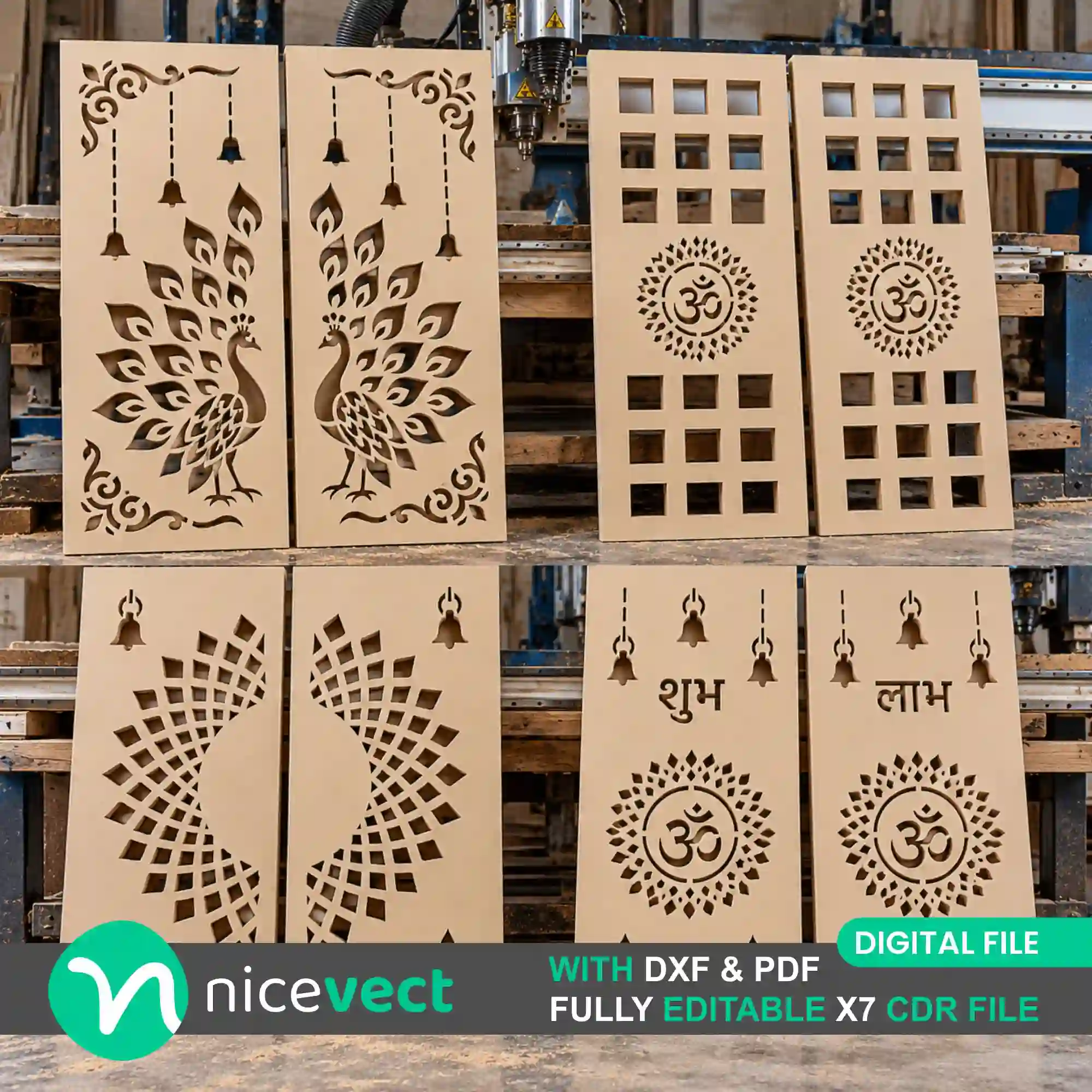 Mandir Door CNC Design Pack of 4 | CDR, DXF & PDF Files Download