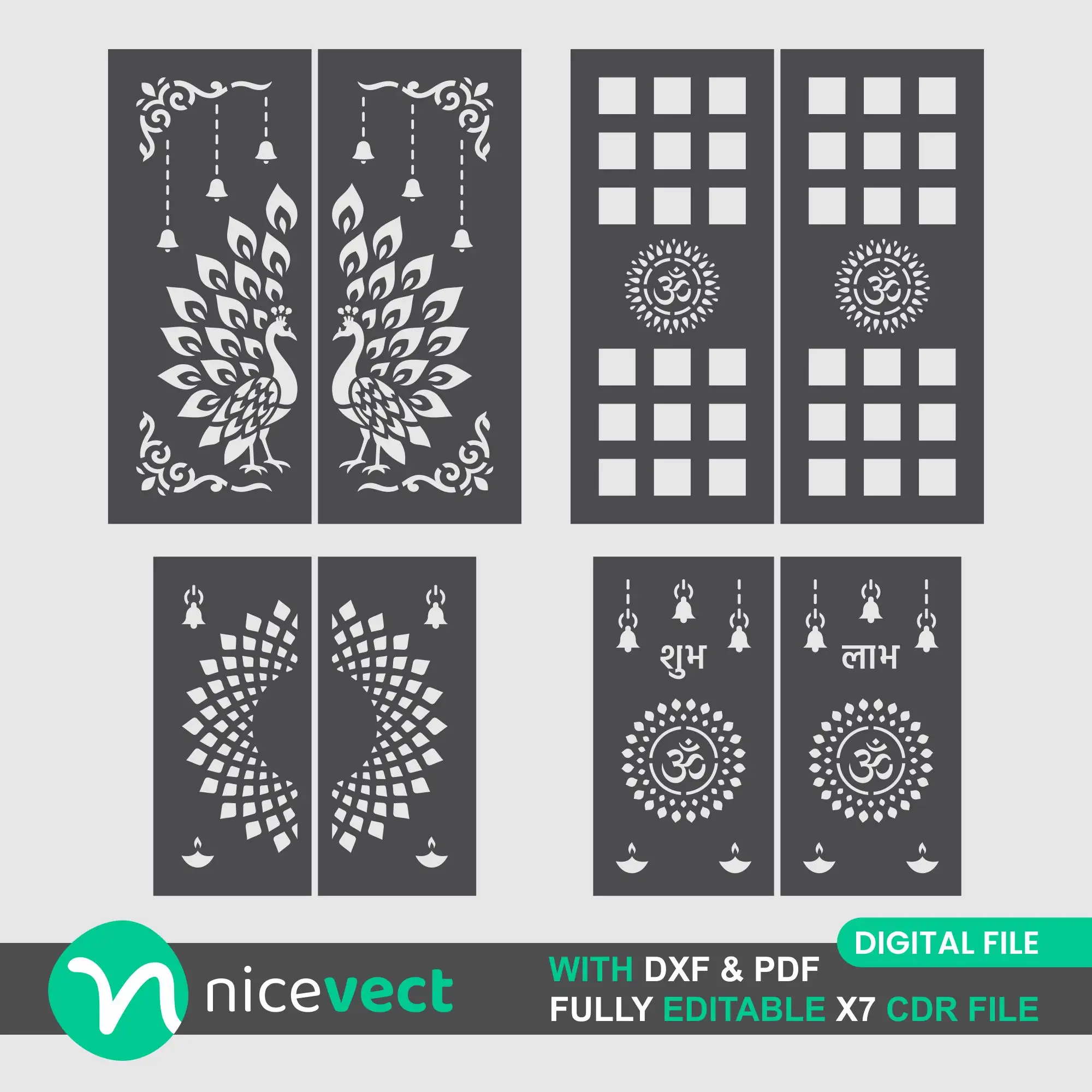 Mandir Door CNC Design Pack of 4 | CDR, DXF & PDF Files Download