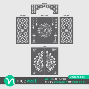 Mandir Jali Design with Mehrab, Back Panel, Side Wall and Peacock Door for CNC & Laser Cutting