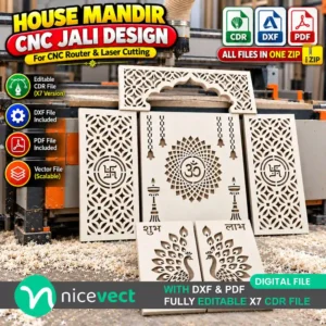 Mandir Jali Design with Mehrab, Back Panel, Side Wall and Peacock Door for CNC & Laser Cutting